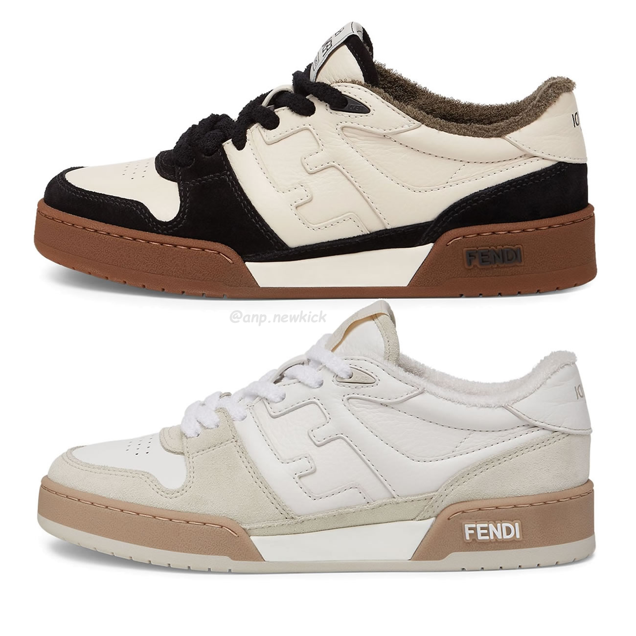 Fendi Match Cream Black White Suede And Leather Low Top Sneakers (1) - newkick.app